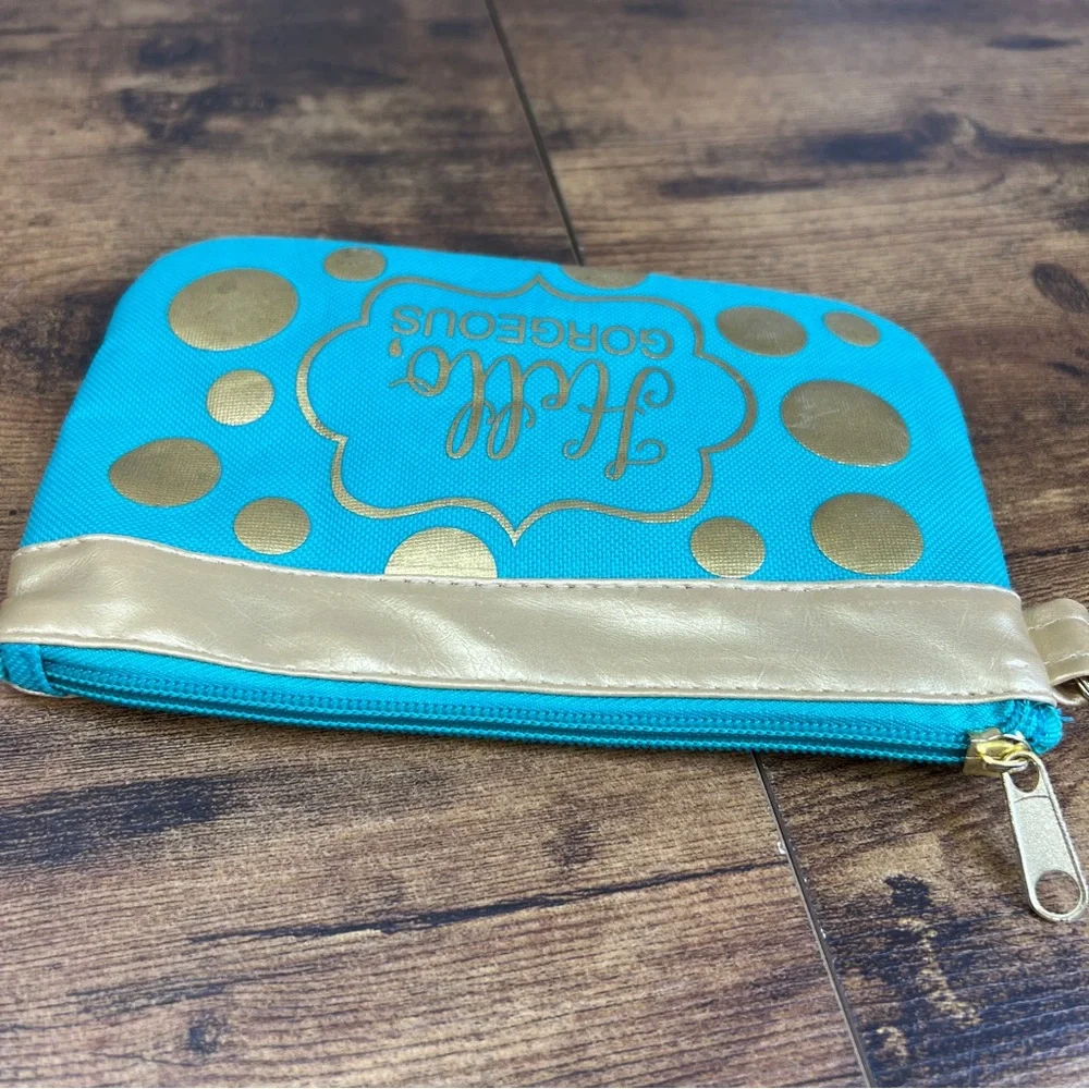 Hello Gorgeous Turquoise & Gold Makeup Bag